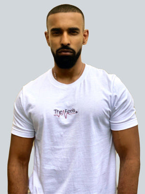 Open image in slideshow, Drake look a like modelling wearing a white tight Supreme Unisex Heartbeat T-shirt showing off his muscles
