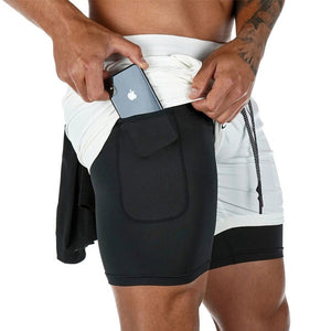 Open image in slideshow, Mens Iron City Double Layer Jogger 2 in 1 Shorts Fitness Built-in pocket
